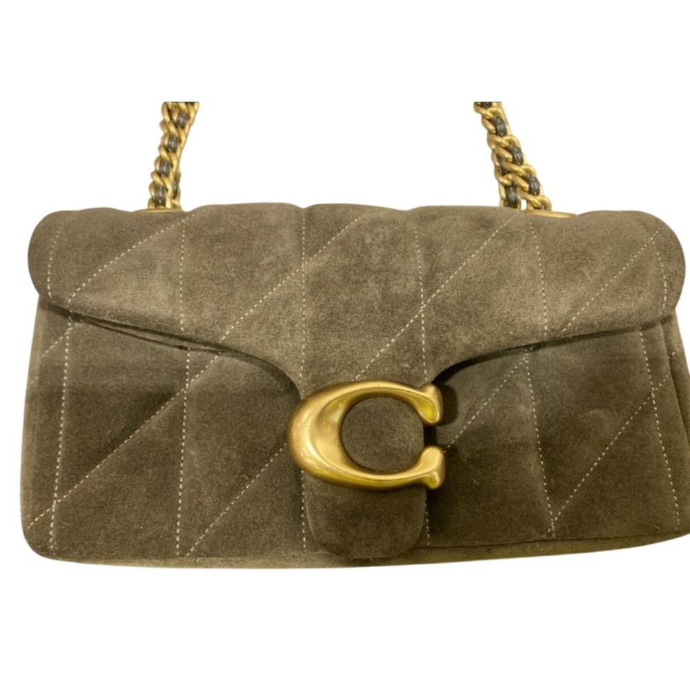 Coach Pillow Tabby Shoulder Bag 26 Olive Green Suede Quilted Brass C Hardware - Picture 2 of 5